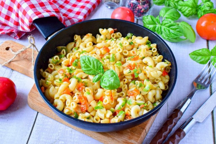 Stewed Pasta in Tomato Sauce in a Pan