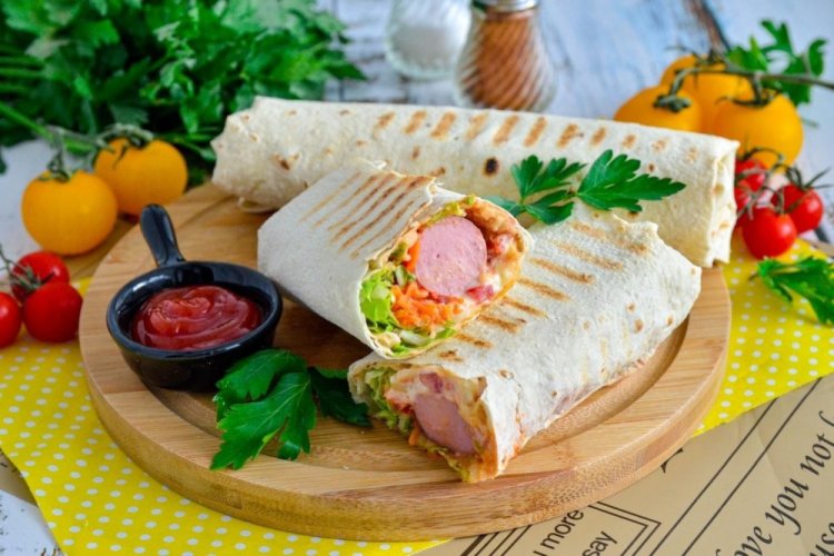 Hot Dog with Korean Carrots in Lavash