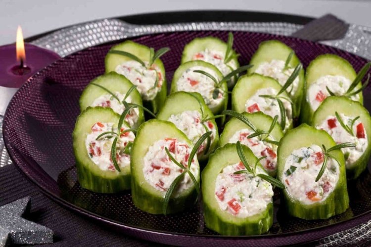 Stuffed Cucumbers with Cream Cheese and Bell Pepper