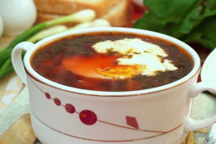 Beet Greens Soup with Egg