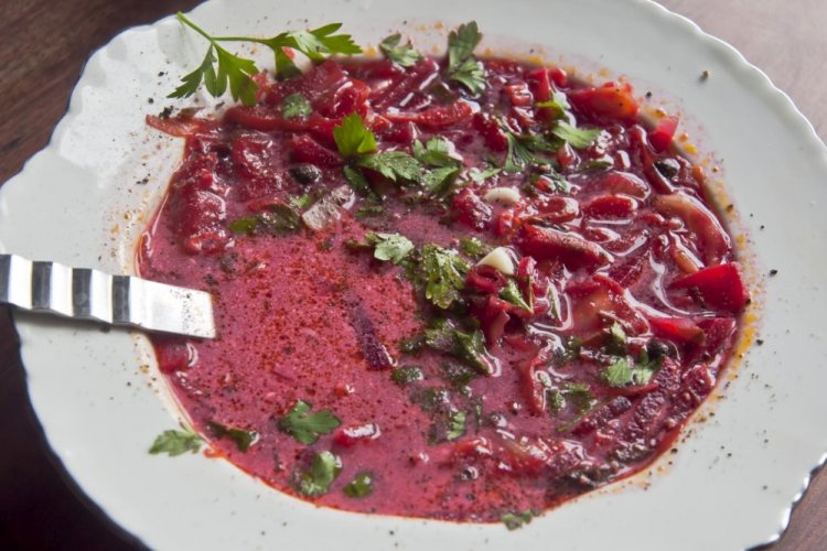 Soup with Zucchini and Beet Greens