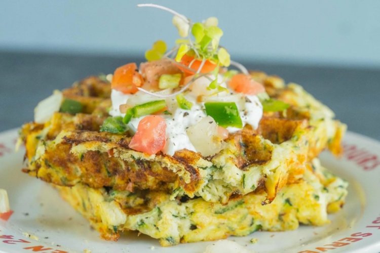 Zucchini Waffles with Ham and Cheese