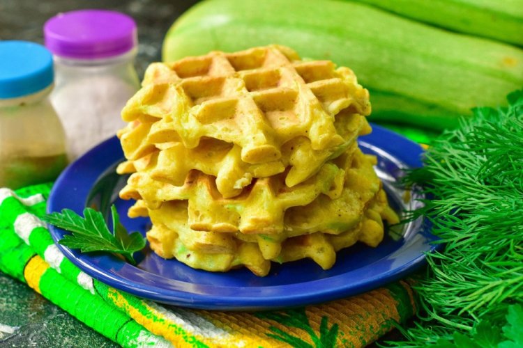 Zucchini Waffles with Sour Cream
