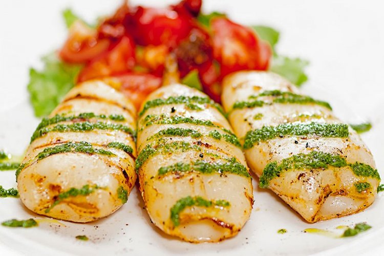 Grilled Squid with Mozzarella and Herbs
