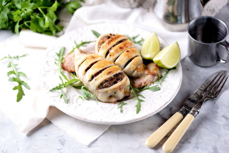 Grilled Squid Stuffed with Mushrooms