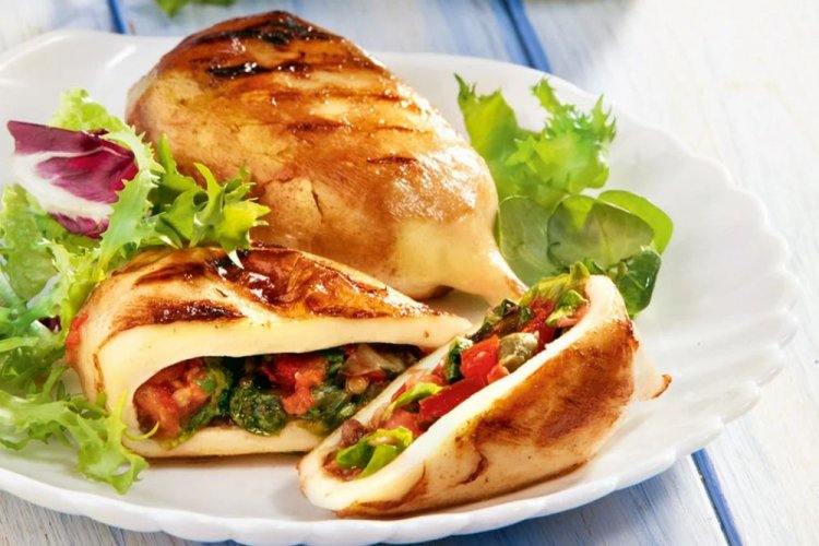 Grilled Squid Stuffed with Vegetables