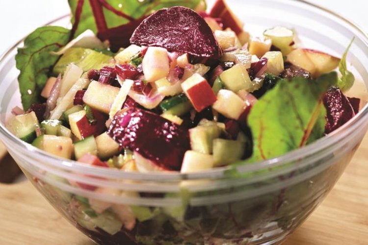 Salad with Beet Greens, Cucumbers, and Apples