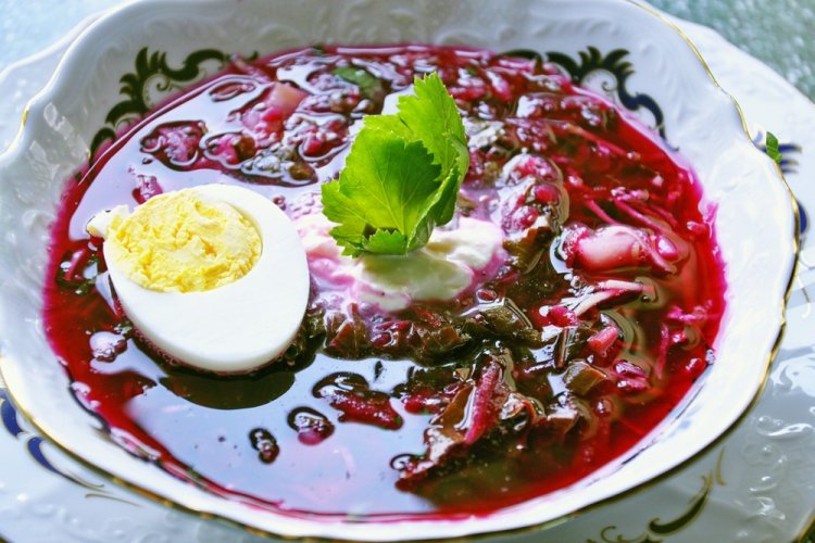 Kholodnik (Cold Beet Soup) with Beet Greens