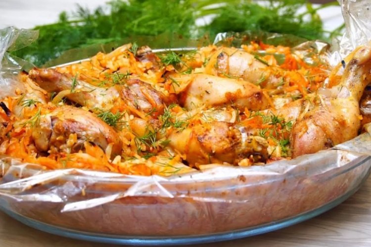 Chicken Drumsticks with Rice and Cabbage in the Oven
