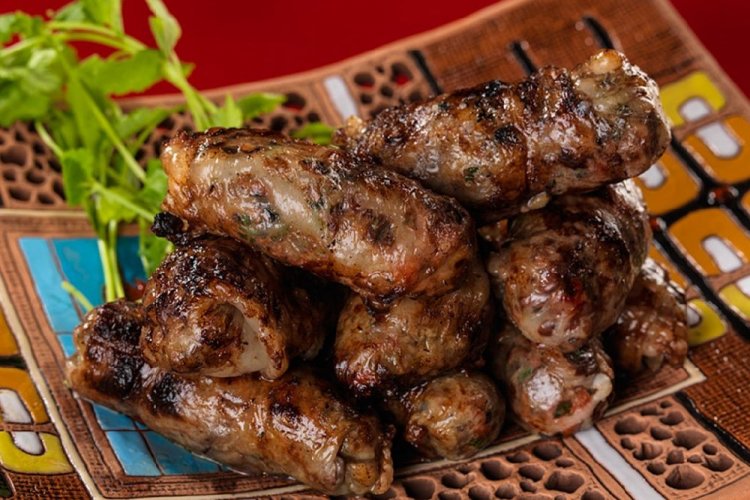 Spicy Beef Liver Skewers in Caul Fat