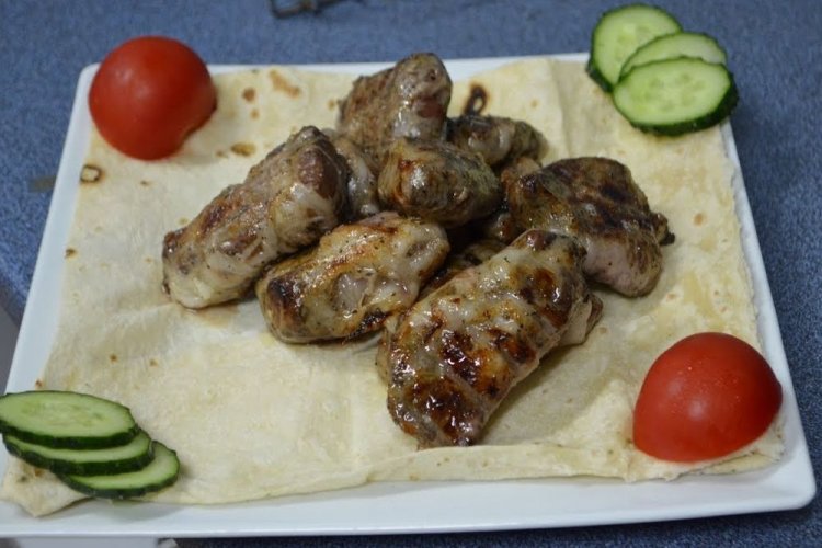 Beef Liver Skewers in Lamb Fat