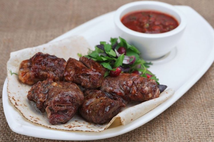 Beef Liver Skewers in Adjika