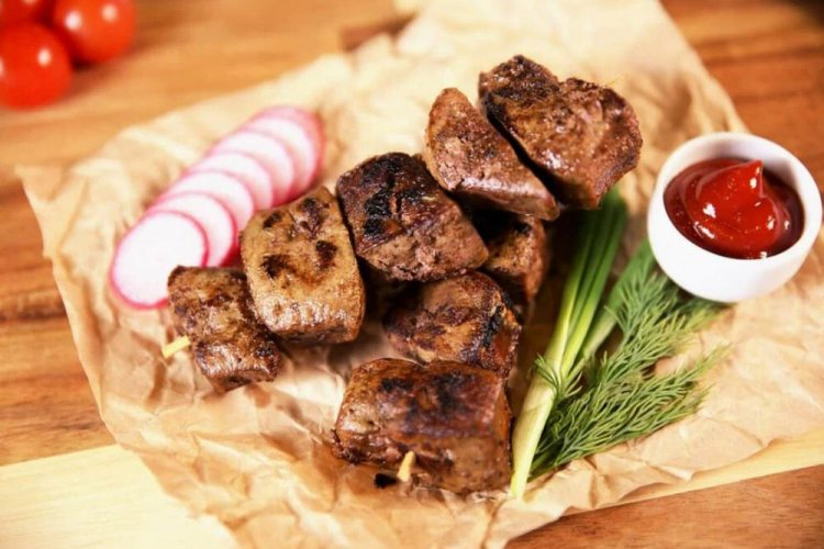 Beef Liver Skewers Marinated with Sour Cream and Onions