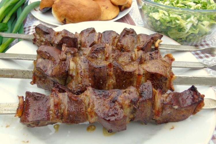 Beef Liver Skewers Marinated in Mayonnaise with Garlic