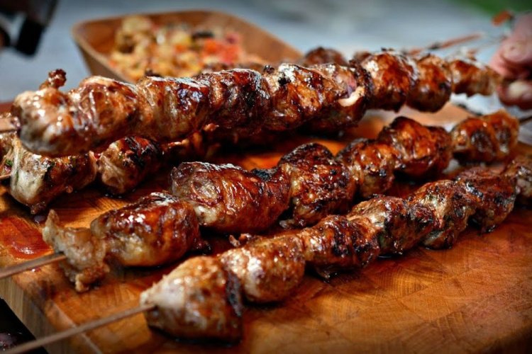 Beef Liver Skewers in Caul Fat