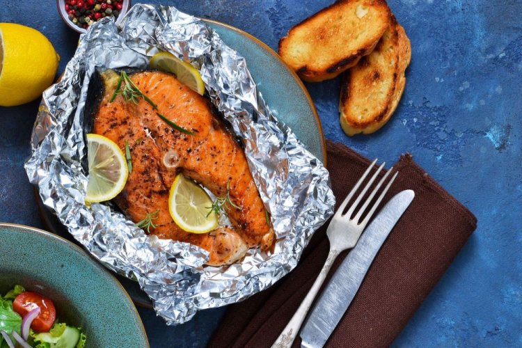 Grilled Salmon Steaks with Rosemary and Lemon in Foil