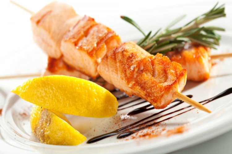 Salmon Shashlik in Honey and Lemon Juice Marinade