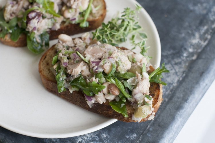 Tuna, Ricotta, and Caper Bruschetta