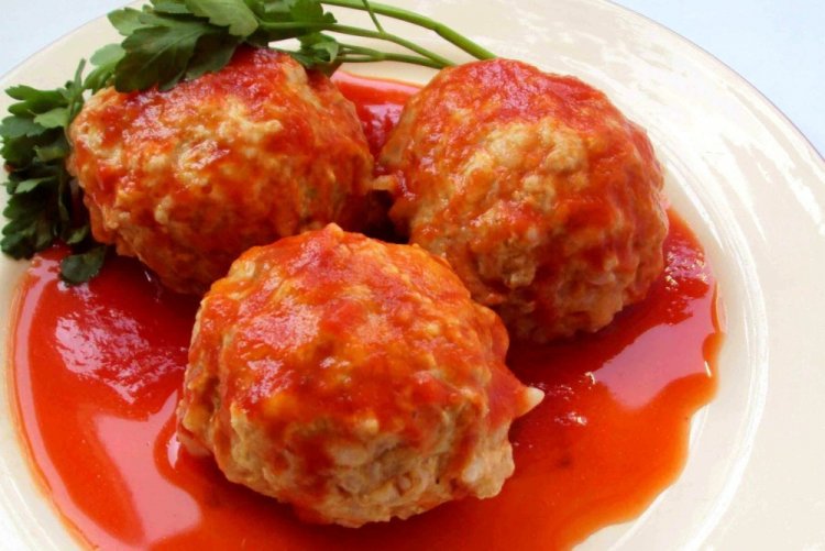 Meatballs with Rice and Gravy in a Skillet