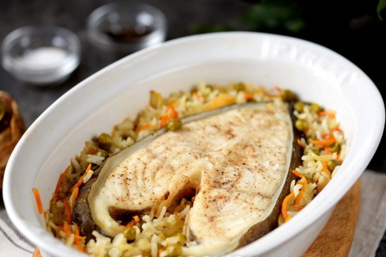 Wolffish Steaks with Rice in the Oven