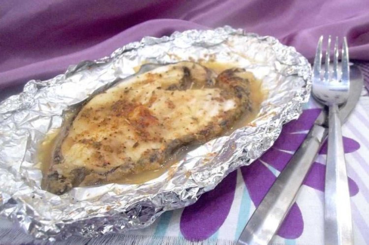 Baked Wolffish Steak in Foil