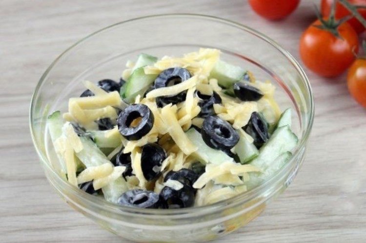 Salad with Olives, Cucumber, and Cheese