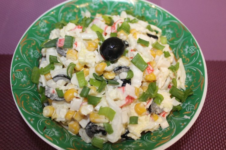 Salad with Olives and Crab Sticks