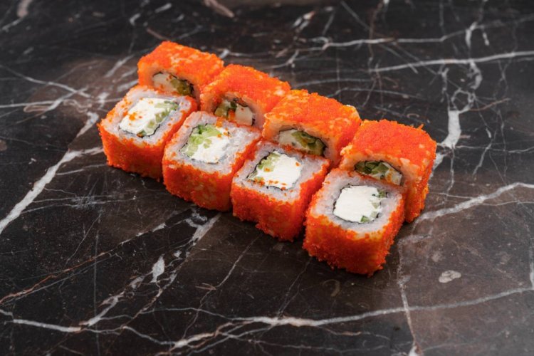 With Capelin Roe, Cucumber, and Cream Cheese