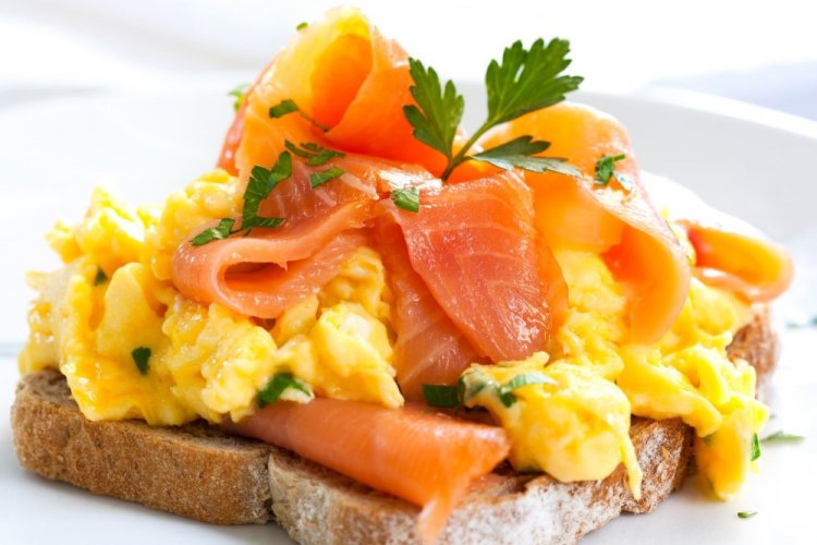 Toast with Red Fish and Scrambled Eggs
