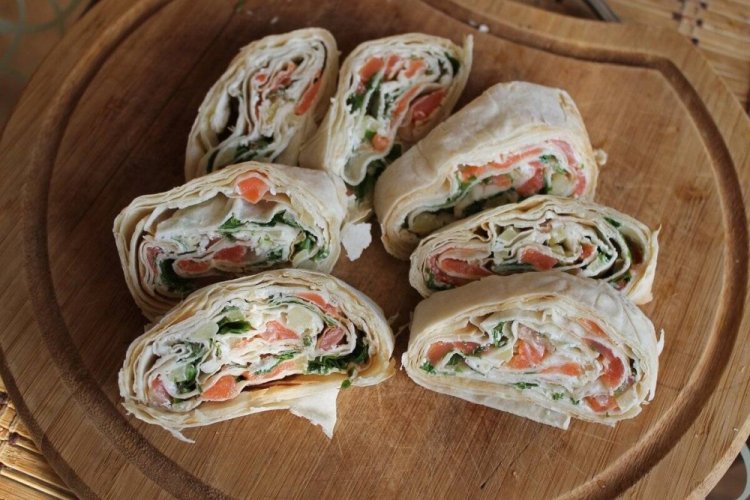 Lavash Roll with Red Fish and Cucumber