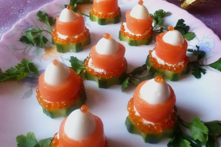 Salmon and Quail Egg Appetizer