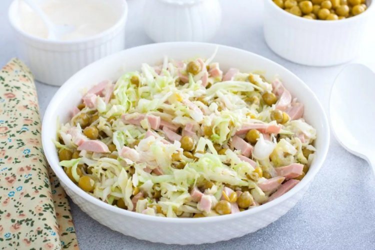Cabbage, Green Pea, and Sausage Salad