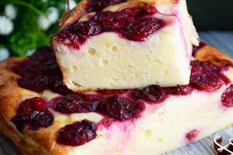 Cottage Cheese Casserole with Kefir and Cherries
