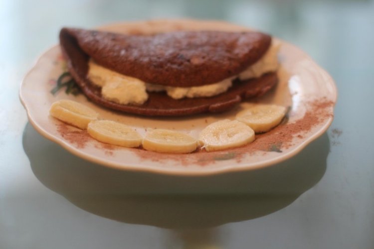 Chocolate Oatmeal Pancake with Ricotta