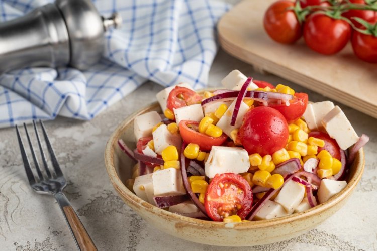 Salad with Feta, Cherry Tomatoes, and Corn