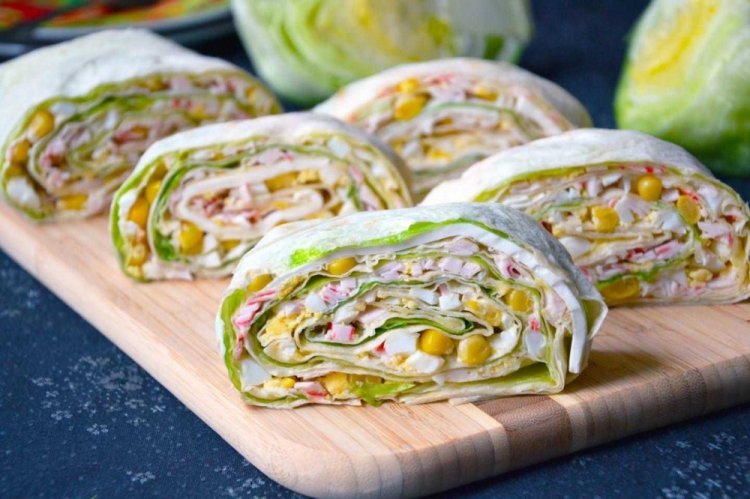 Lavash Roll with Crab Sticks and Feta