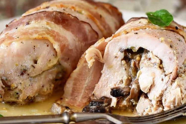 Bacon-Wrapped Chicken Breast with Mushrooms