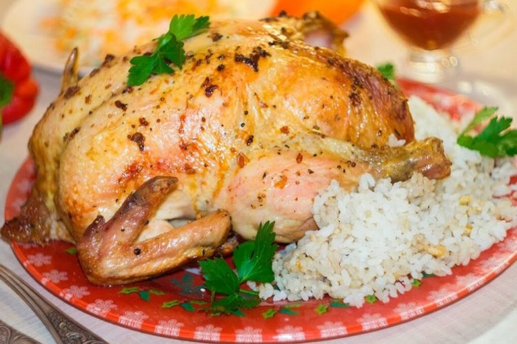Whole Chicken with Rice in the Oven