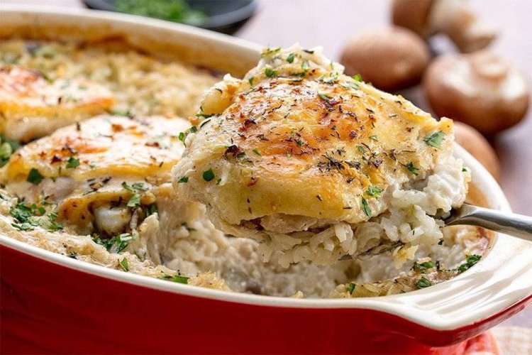 Chicken with Rice and Mushrooms in the Oven