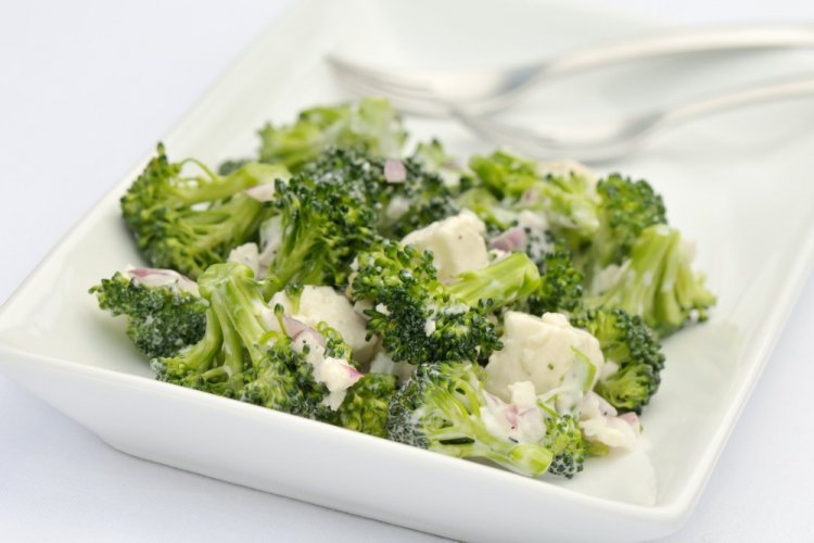 Cauliflower and Broccoli Salad with Yogurt Dressing