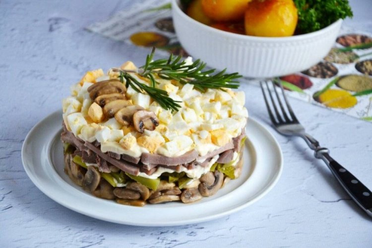 Pork Tongue Salad with Fried Mushrooms