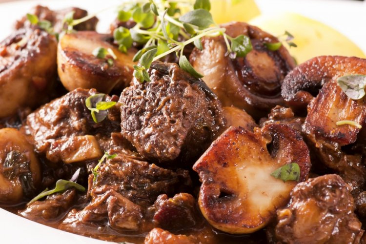Lamb with Mushrooms in a Skillet