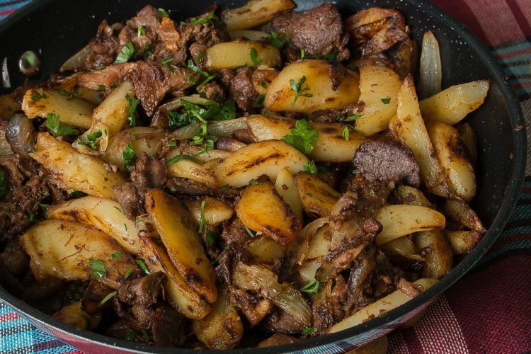 Lamb with Potatoes in a Skillet