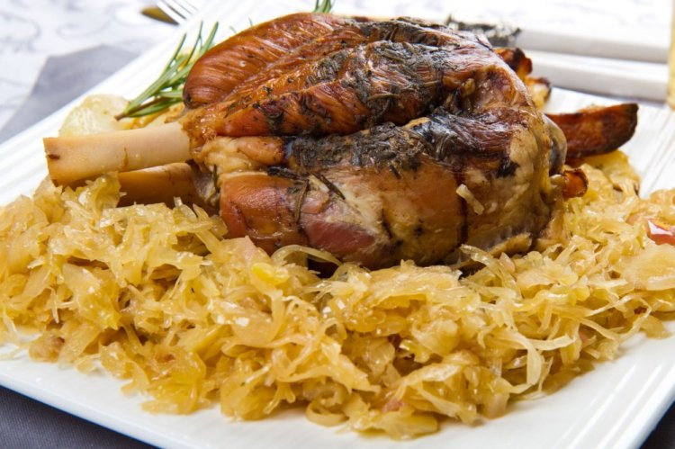 Pork Knuckle in Beer with Sauerkraut