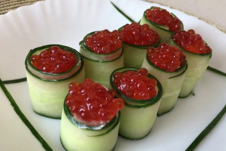 New Year's Cucumber Appetizer with Red Caviar