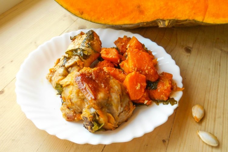 Chicken with Pumpkin, Prunes, and Pineapple in the Oven