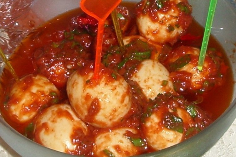 Pickled Eggs with Mustard and Tomato Juice
