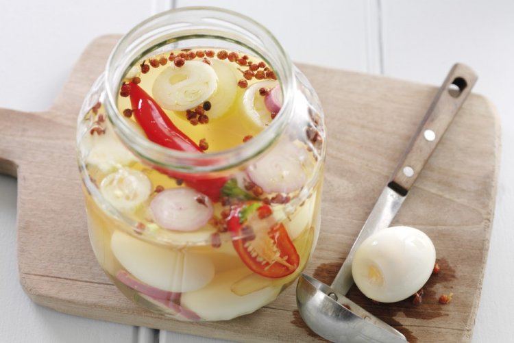 Pickled Eggs with Onion, Garlic, and Hot Pepper