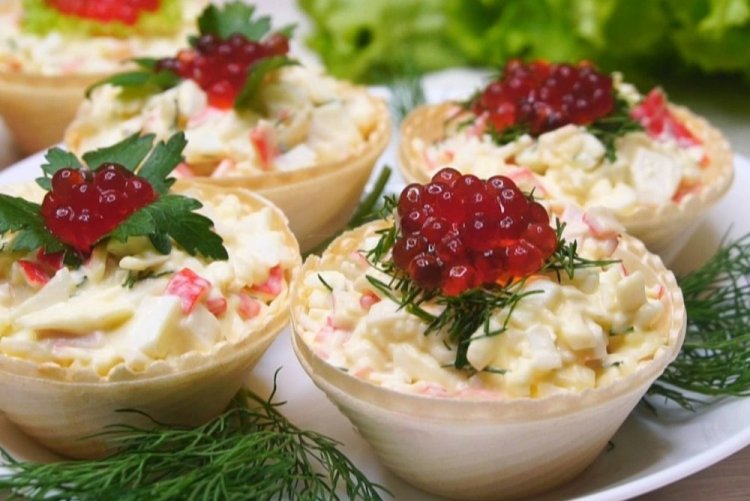 Tartlets with Crab Sticks and Corn