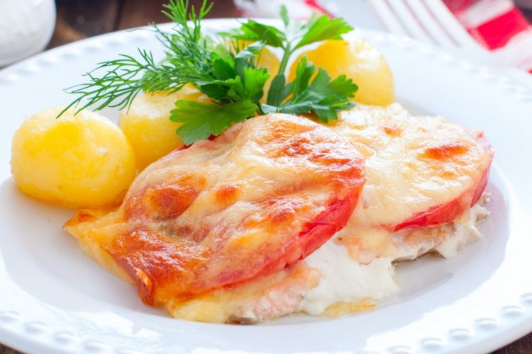 Cod with Tomatoes and Cheese for New Year 2024